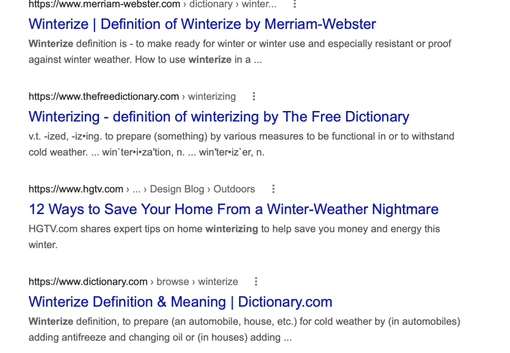 google results for winterize