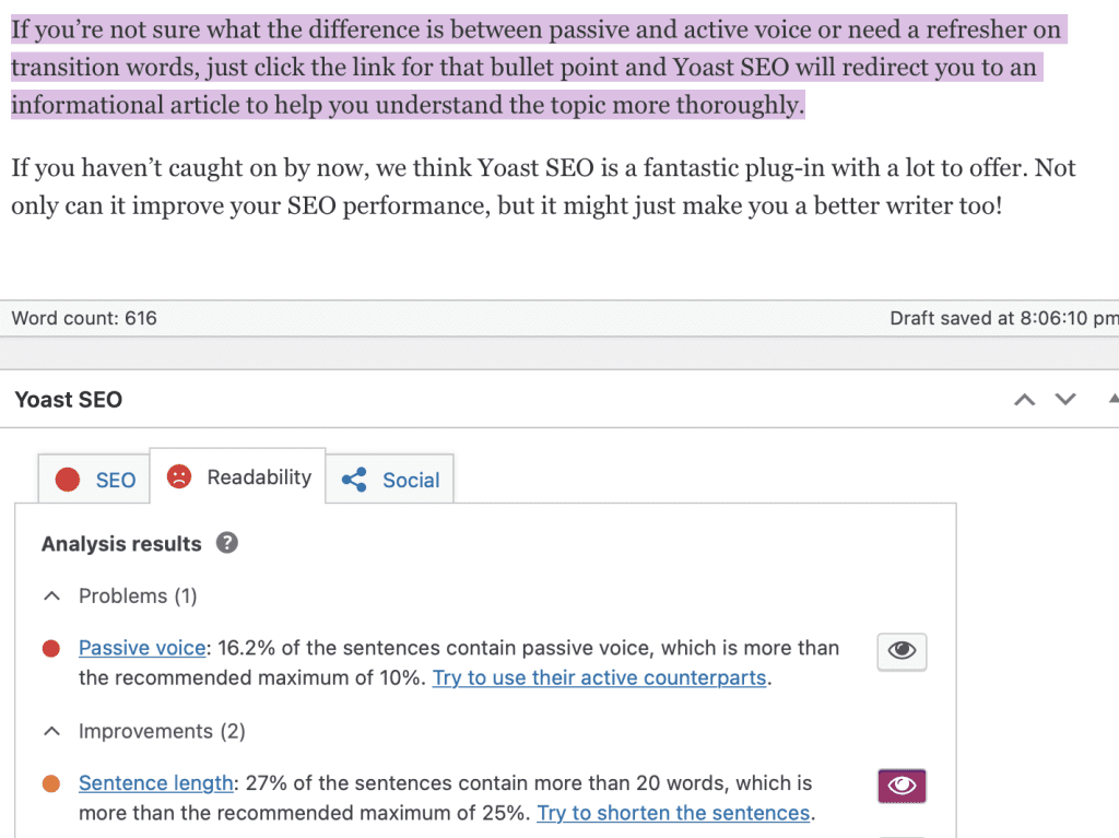 Yoast SEO Readability Score